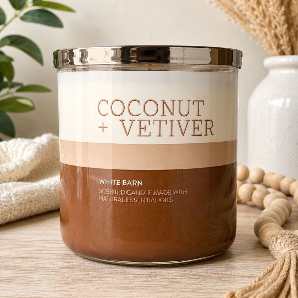 Bath & Body Works White Barn Coconut Vetiver 3 Wick Candle 14.5 oz NewB